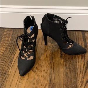Black lace up high heels